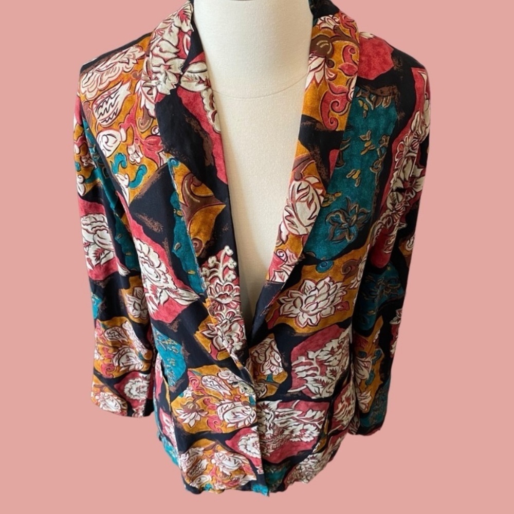 Vintage Floral Printed Lightweight Blazer By Box Office - Picture 2 of 9